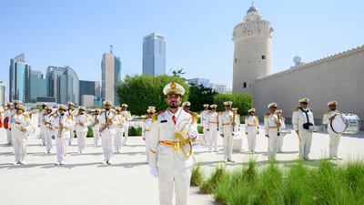 An Emirati honour guard participates in a Flag Day ceremony at Qasr Al Hosn. Abdulla Al Neyadi / UAE Presidential Court