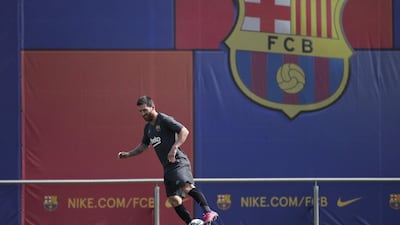 Barcelona's Argentine forward Lionel Messi performs with the ball. EPA