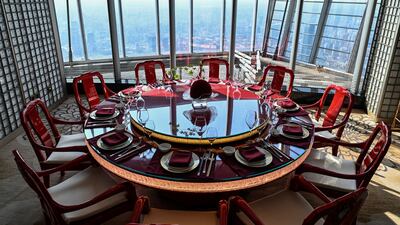 A table is seen in the restaurant of the J Hotel, the world's highest luxury hotel.
