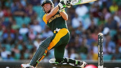 AB de Villiers on his way to a record-breaking 150. His match-winning innings got South Africa back on track after their defeat to India. Matt King / Getty Images