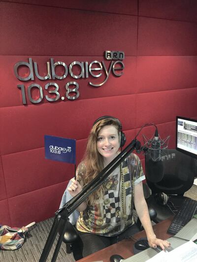Ms Burgon worked for the radio station dubaieye during her years living in the UAE. Courtesy Stef Burgon and Simon Hunt