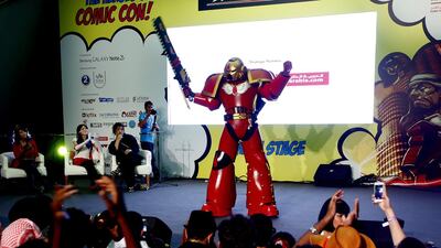 Alistair Vowles as Blood Angel entertains the crowd at Middle East Film and Comic Con in Dubai. Jeffrey E Biteng / The National