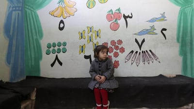 A girl rests at the Nabaa Al-Hayat centre for education and psychosocial support for children in places undergoing a crisis, in eastern al-Ghouta, near Damascus. Bassam Khabieh / Reuters