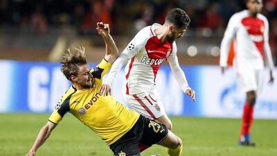 Dortmund's Marcel Schmelzer, left, in action against Monaco's Bernardo Silva. Guillaume Horcajuelo / EPA