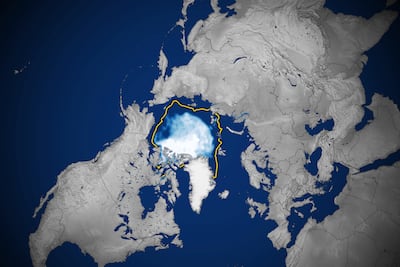 A Nasa map visualises Arctic sea ice. The sharing of data between Russian and western scientists on such ice and methane emissions has largely ended since the invasion of Ukraine. EPA