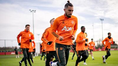Alex Telles of Manchester United during a first team training session. Getty