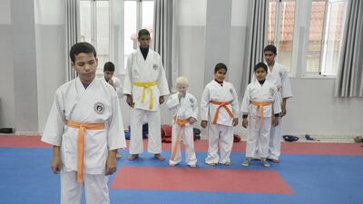 Mohammed Mahane, 13, waits for the next exercise during his karate class in Gaza City. Kate Shuttleworth for The National