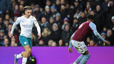 Manchester City midfielder Jack Grealish on the ball against Aston Villa. AFP