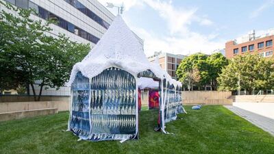 A portable shelter made from recyclable materials by Syrian refugees is on display at Sharjah Museum of Islamic Civilisation. Wam