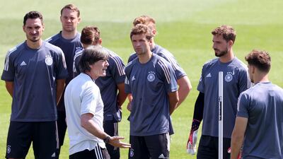 Joachim Low speaks to his players. Getty