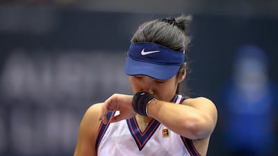 Emma Raducanu after her defeat against Xinyu Wang of China at the WTA Upper Austria Ladies tournament in Linz, Austria. EPA
