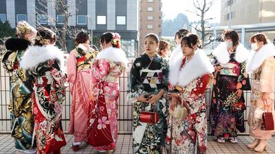 Women wear kimonos to a gathering for 20 year olds in Yokohama, Japan. Getty Images