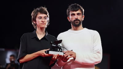 Yuval Abraham and Rachel Szor with the Special Jury Prize for their documentary Naza. Reuters