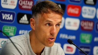 England manager Phil Neville dspeaks to reporters at a press conference ahead of the 2019 Fifa WOmen's World Cup quarter-final against Norway. Reuters