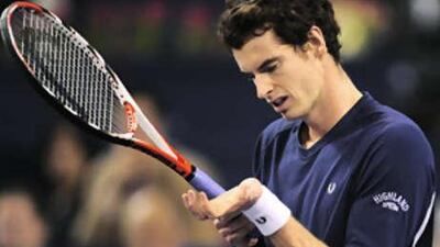 Andy Murray wins a point during his victory over Roger Federer in Shanghai.