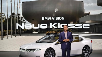 Oliver Zipse chief executive of BMW, presenting the Neue Klasse project, the German carmaker's new electric vehicle concept. AFP