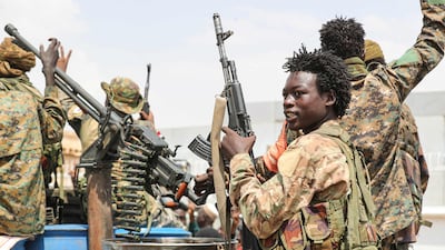 Sudanese soldiers at Khartoum International Airport on October 3. AFP