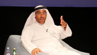 Ahmed bin Ali Mohammed Al Sayegh speaking during the launch of the Fikra Labs Acceleration Programme on Saadiyat Island, Abu Dhabi. Pawan Singh / The National