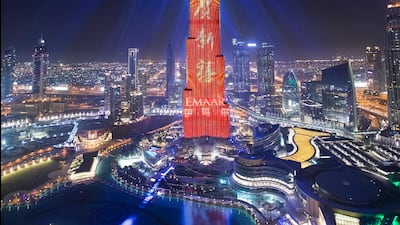 CHINESE NEW YEAR: The ‘Light Up’ Chinese New Year show on Burj Khalifa in February. The celebrations round out UAE's top 10 for 2018. Courtesy Emaar