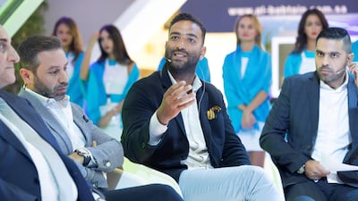 Mido, centre, during the launch of the new season of the du Football Champions in Dubai. Antonie Robertson / The National
