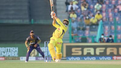 Ravindra Jadeja smashed 22 off eight balls as Chennai Super Kings defeated Kolkata Knight Riders of the last ball of their match at the Zayed Cricket Stadium in Abu Dhabi on Sunday, September 26, 2021. Sportzpics for IPL