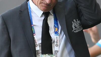 Graham Arnold head coach of Australia reacts as his side head to defeat. EPA