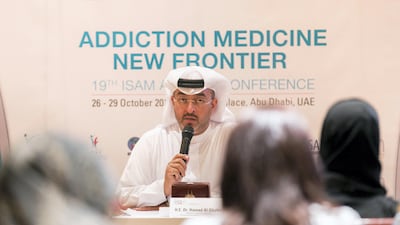 Dr Hamad Al Ghaferi, director general of the National Rehabilitation Centre, speaks at a press conference last month. He said the agreement was the first of its kind between the centre and a private company and will provide opportunities for former drug addicts. Reem Mohammed / The National