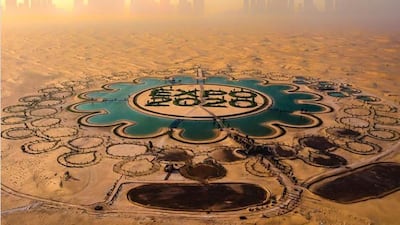 The Expo 2020 sign at Al Qudra Lakes, with the Dubai skyline added on in the background. Courtesy Uliana Shepotynnyk