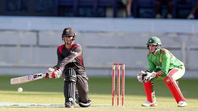 UAE captain Rohan Mustafa, left, led from the front as he has been doing on a regular basis. Pawan Singh / The National