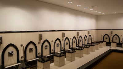 The ablution area in the Mall of the Emirates prayer room has Islamic motifs. Antonie Robertson / The National