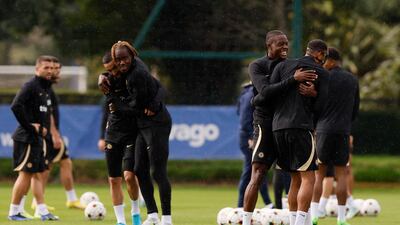 Chelsea's Trevoh Chalobah, Hakim Ziyech, Denis Zakaria and Pierre-Emerick Aubameyang during training. Reuters