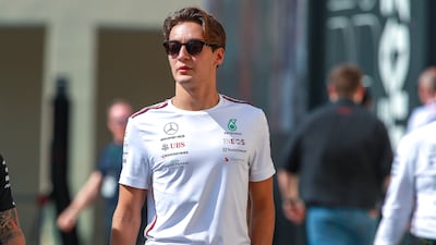 George Russell of Merceds arrives at the circuit.