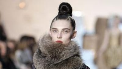 The French fashion designer Christian Lacroix's show featured bold shapes but not much colour.