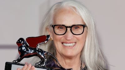 Director Jane Campion with the Silver Lion for Best Director for 'The Power of the Dog'. Getty Images