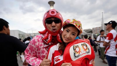 Rugby fans cheer for Japanese team prior to the opening match. EPA