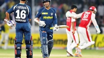 Kumar Sangakkara, centre, was one of the star players in the Deccan Chargers team during the 2012 season.
