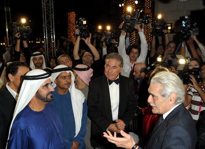 Sheikh Mohammed bin Rashid, Vice President and Ruler of Dubai, meets actor Omar Sharif at the closing night of the 2009 Dubai International Film Festival. Getty Images