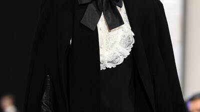 A model presents an Elie Saab creation at Paris Fashion Week. Photo: Getty