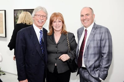 Richard Lundquist (left), Melanie Lundquis (centre) and Brian Sweeney at El Segundo Museum of Art in California. (Stefanie Keenan / WireImage