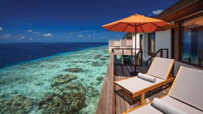 The deck of an overwater villa