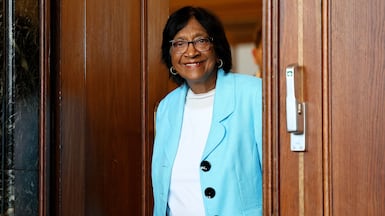 South African lawyer Navi Pillay arrives for a press conference at the International Nuremberg Principles Academy in Nuremberg, Germany, after being announced as the winner of the 2026 Nobel Peace Prize for 'her efforts to promote peace and international law'. EPA