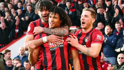 Bournemouth's Nathan Ake celebrates scoring his side's second goal against Aston Villa. PA