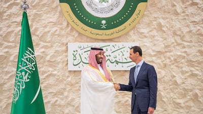 Prince Mohammed with Syria's Mr Al Assad in Jeddah. Reuters