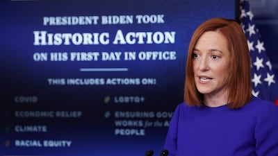 White House Press Secretary Jen Psaki speaks at the White House after the inauguration of President Joe Biden, January 20, 2021. REUTERS
