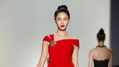 Monique Lhuillier's collection added red-carpet glamour to a prevailing mood of utilitarian style.