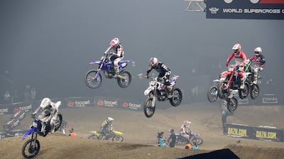 Riders taking part in the World Supercross Championship in Abu Dhabi.