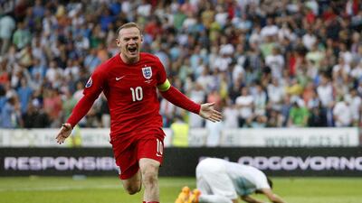 Wayne Rooney celebrates after scoring the third goal for his side in England's 3-2 victory at Slovenia in Euro 2016 qualifying Group E on June 14, 2015. John Sibley / Reuters