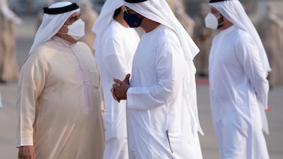 Sheikh Mohamed bin Zayed, Crown Prince of Abu Dhabi and Deputy Supreme Commander of the Armed Forces, receives Bahrain's King Hamad at the Presidential Airport. All pictures courtesy of MOPA
