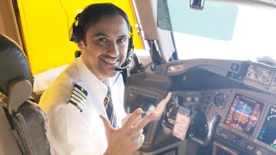 Captain Ahmed Al Ali in the cockpit on Wednesday shortly before he took off for Shanghai. Courtesy: Ahmed Al Ali