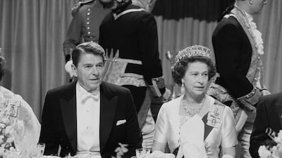 President Ronald Reagan and Queen Elizabeth II at a gala dinner at Windsor Castle in June 1982. Getty Images